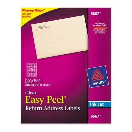 Avery Avery Easy Peel Inkjet Mailing Labels, 1/2 x 1-3/4, Clear, 2000/Pack 8667